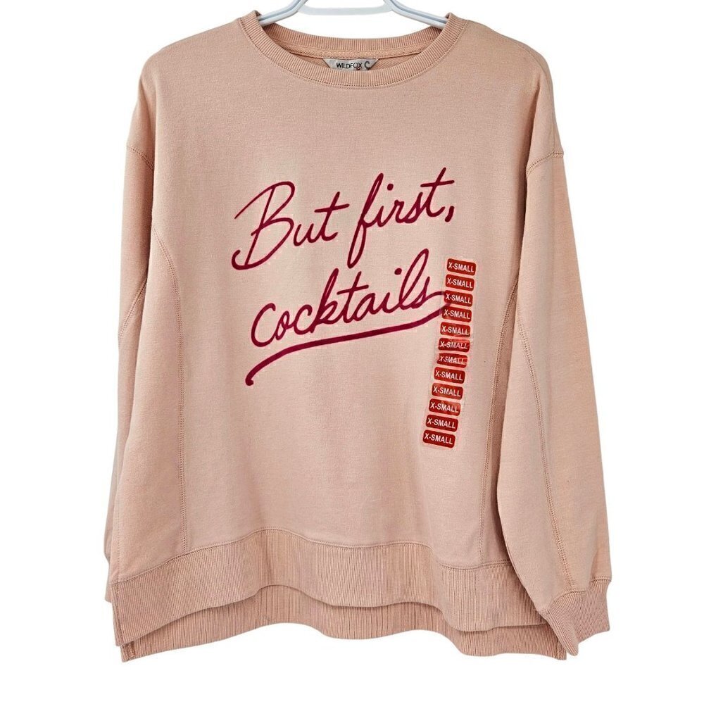 Wildfox But First Cocktails Statement Sweatshirt Pink Women's XS NEW Lounge Wear